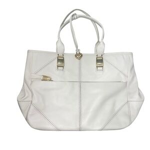 Brighton Tendora Leather White Handbag Tote Satchel with Gold Hardwear